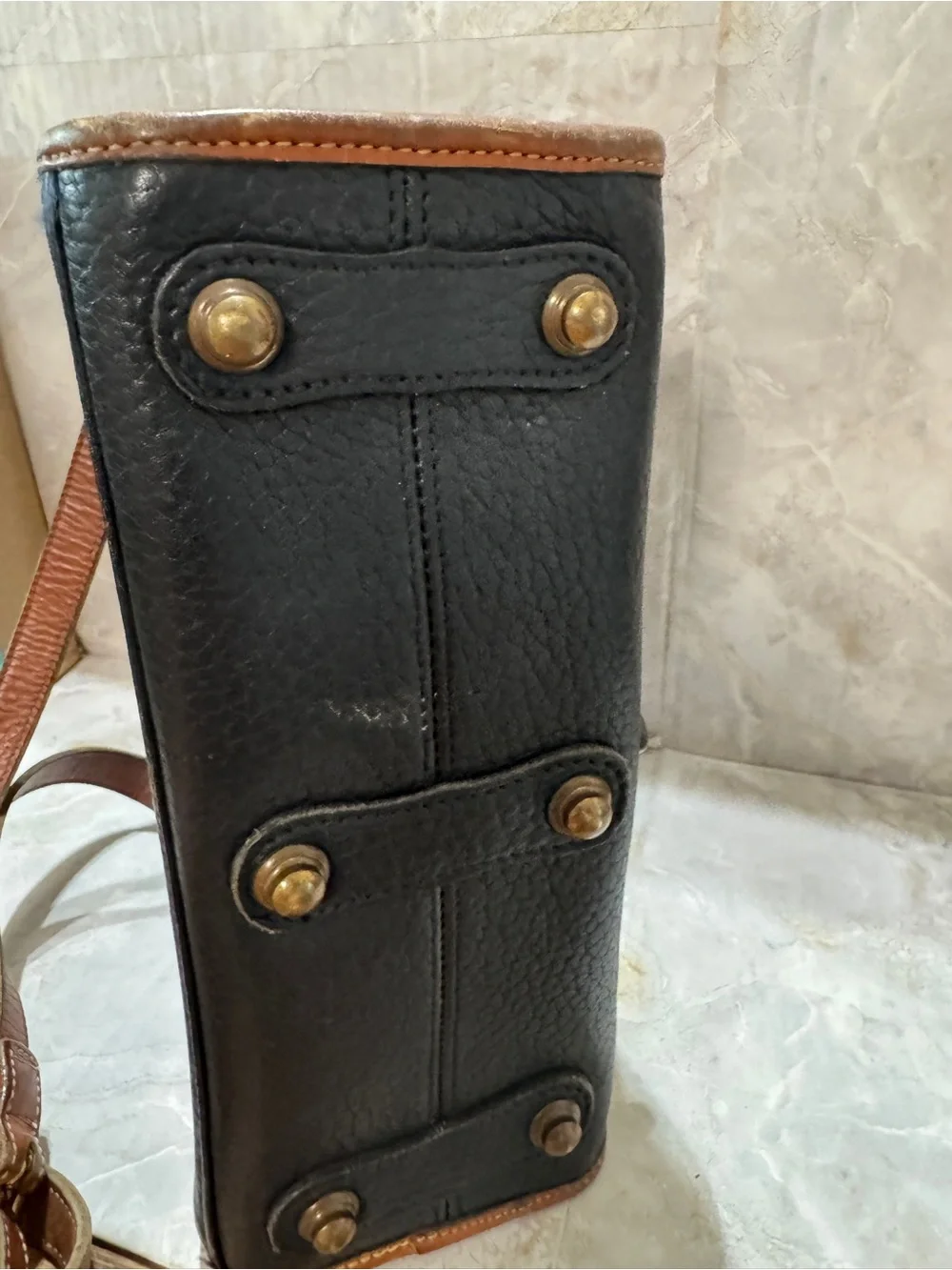Dooney & Bourke Black and Brown Pebbled Leather Messenger Bag